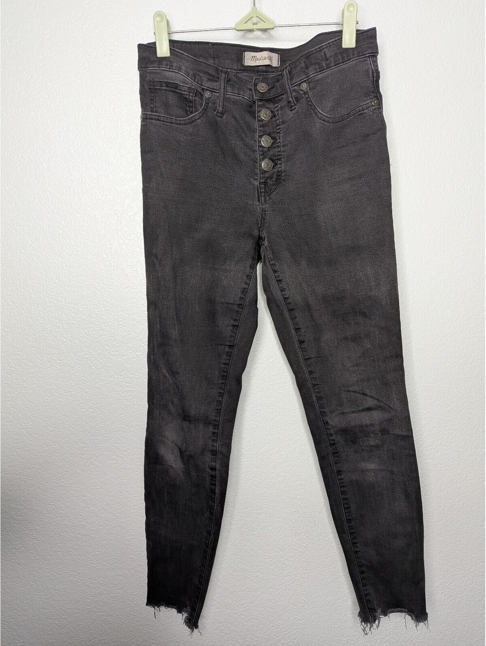 Madewell 9" High-Rise Skinny Button Fly Black Jeans Size 27 Raw Hem